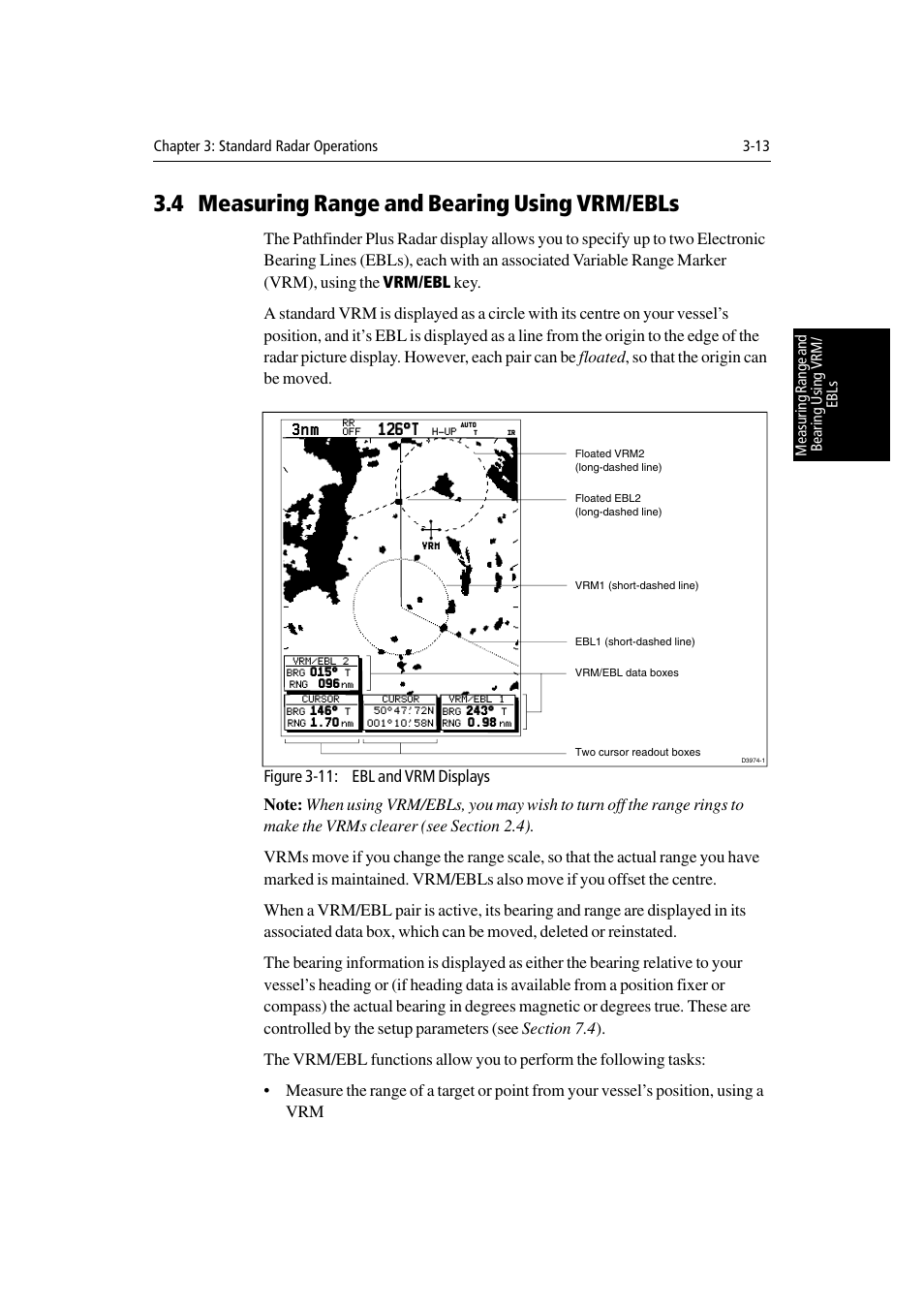 4 measuring range and bearing using vrm/ebls, 126°t | Raymarine Radar equipment Raychart Chartplotter RC530 PLUS User Manual | Page 83 / 248