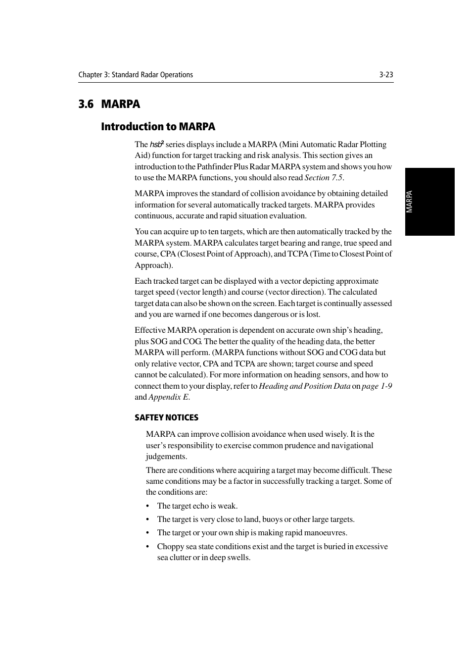 6 marpa, Introduction to marpa, Saftey notices | Raymarine Radar equipment Raychart Chartplotter RC530 PLUS User Manual | Page 93 / 248
