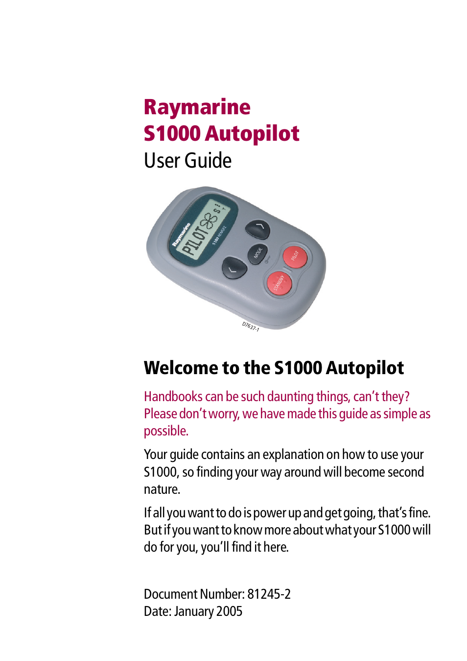 Raymarine Autopilot S1000 User Manual | 40 pages