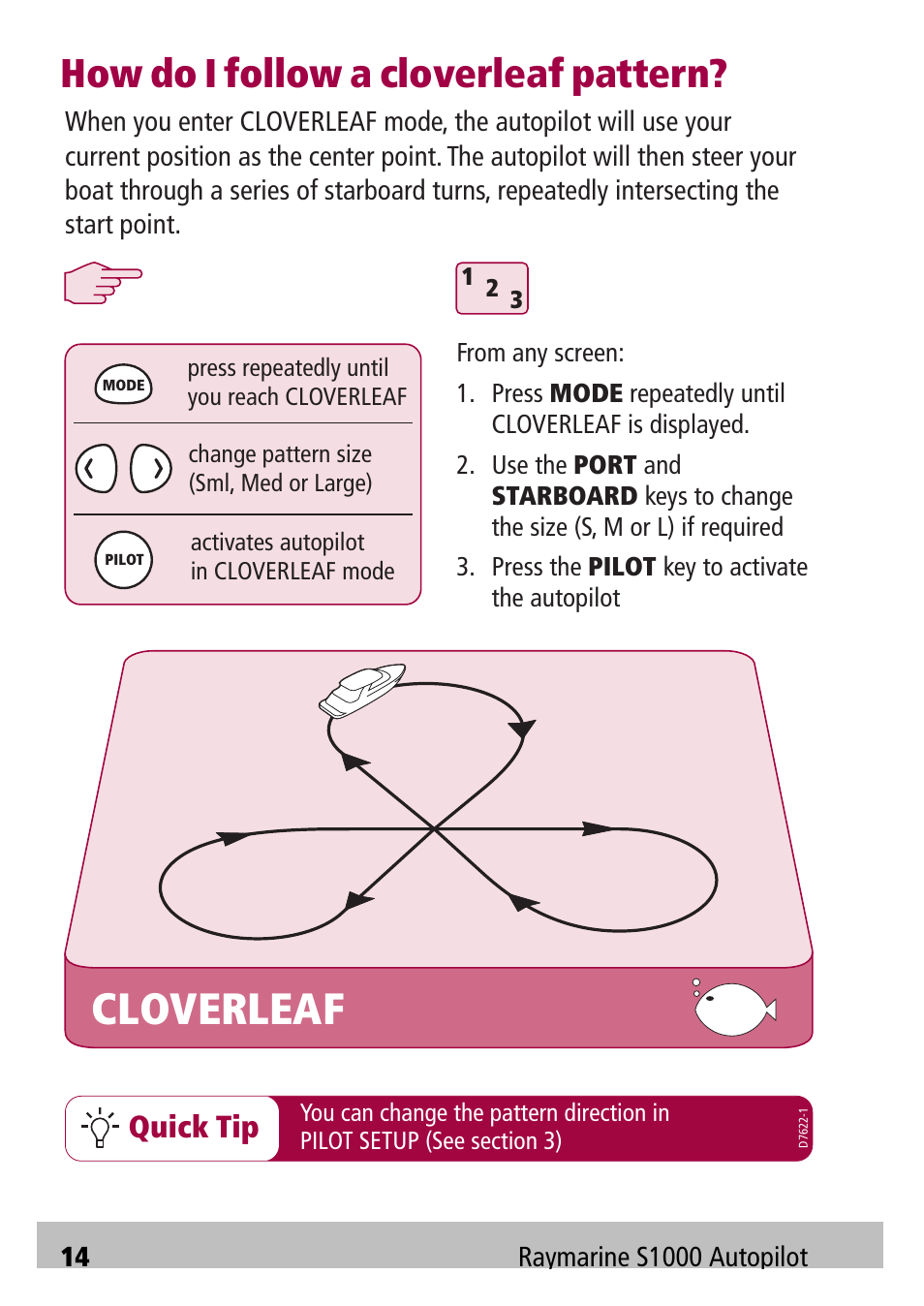 Cloverleaf, How do i follow a cloverleaf pattern, Quick tip | Raymarine Autopilot S1000 User Manual | Page 14 / 40