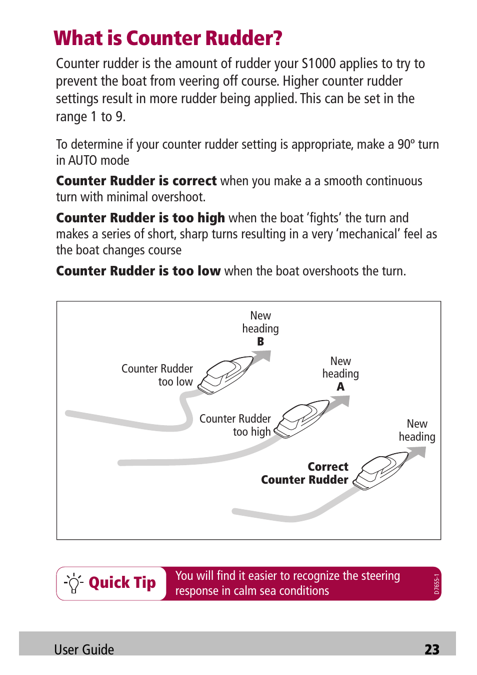 What is counter rudder, Quick tip | Raymarine Autopilot S1000 User Manual | Page 23 / 40