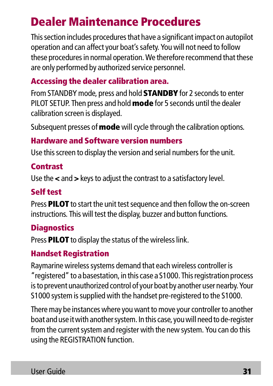 Dealer maintenance procedures | Raymarine Autopilot S1000 User Manual | Page 31 / 40