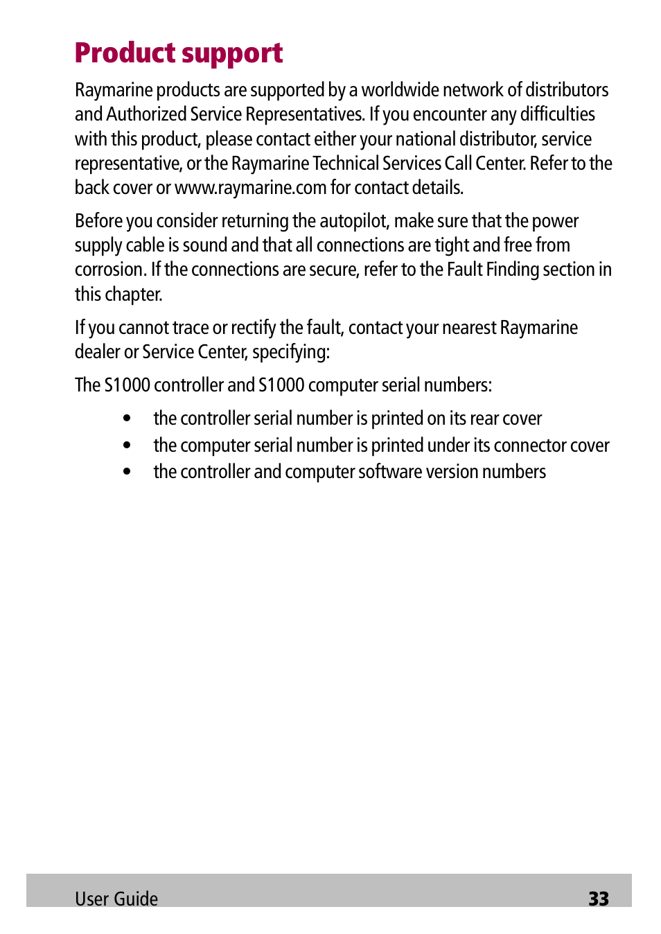 Product support | Raymarine Autopilot S1000 User Manual | Page 33 / 40