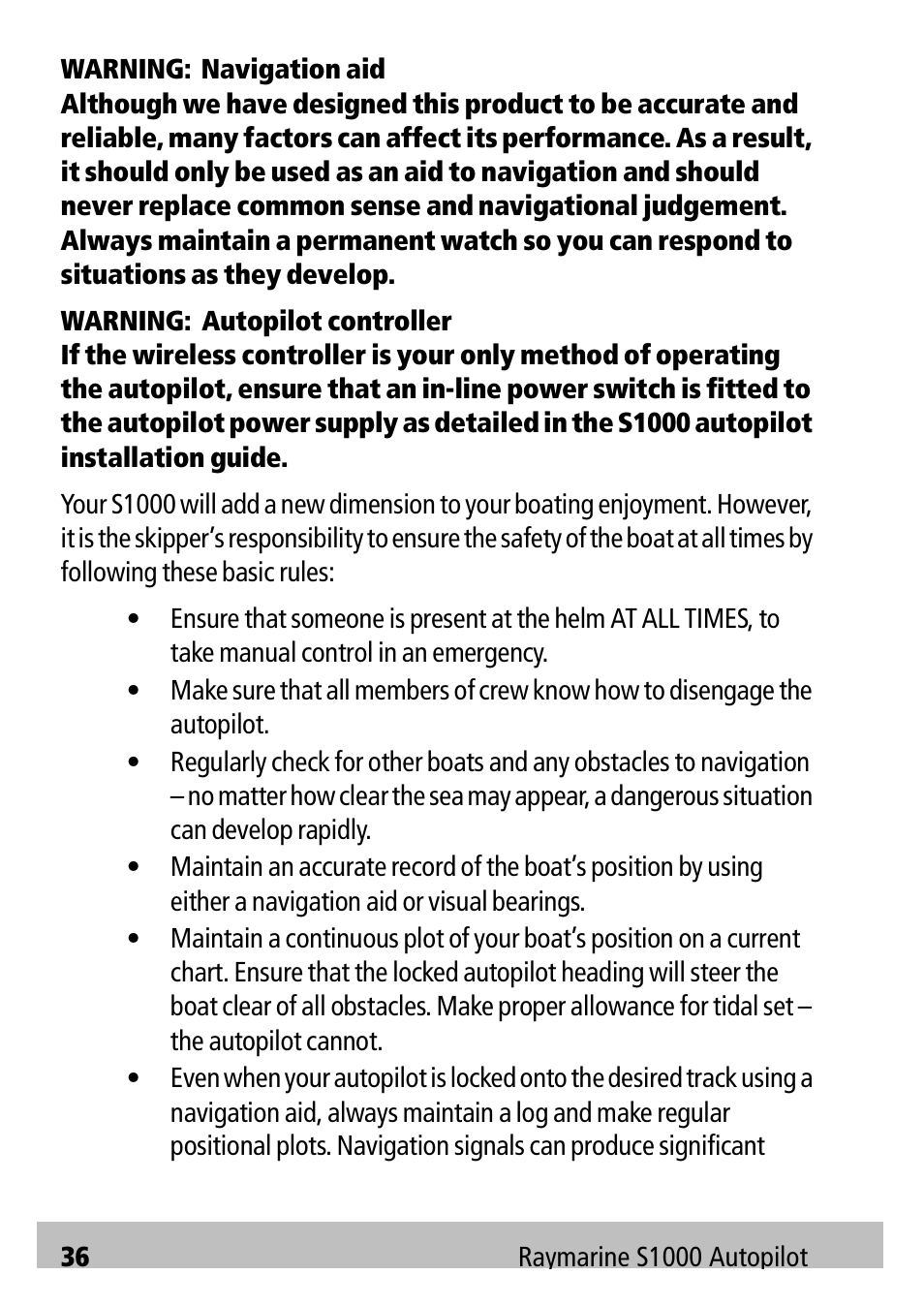 Raymarine Autopilot S1000 User Manual | Page 36 / 40