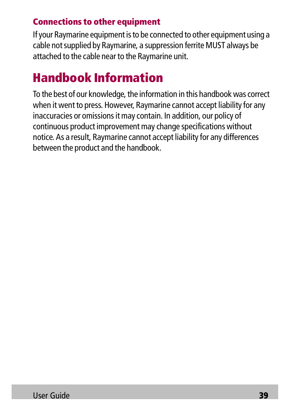 Handbook information | Raymarine Autopilot S1000 User Manual | Page 39 / 40