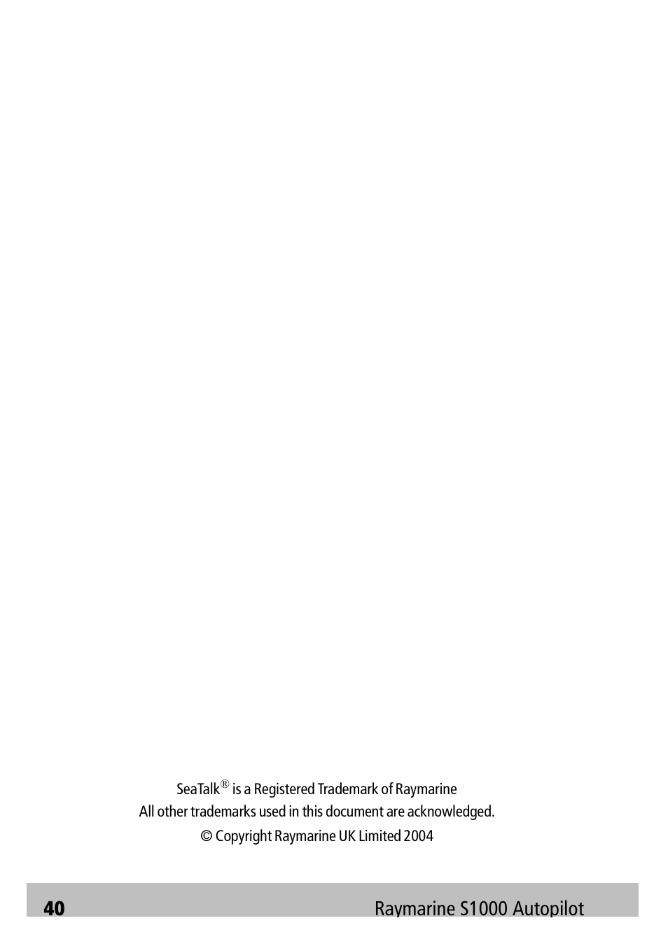 Raymarine Autopilot S1000 User Manual | Page 40 / 40