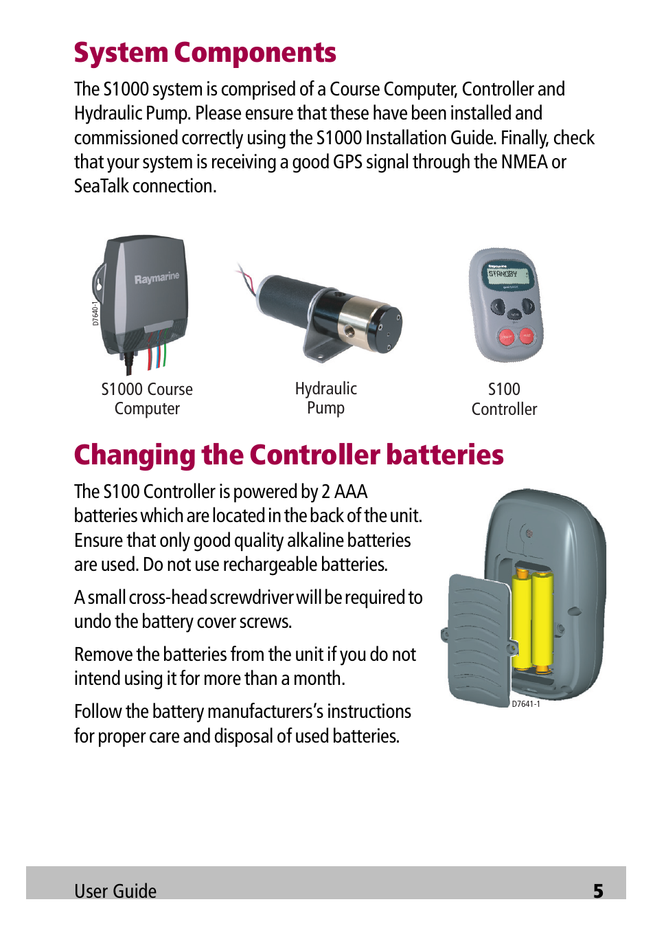 System components, Changing the controller batteries | Raymarine Autopilot S1000 User Manual | Page 5 / 40