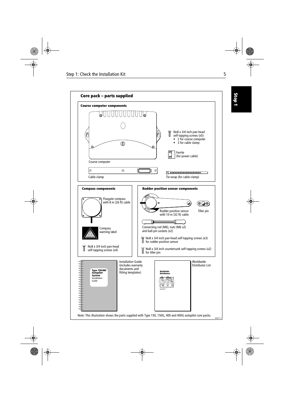 Step 1: check the installation kit 5 ste p 1 | Raymarine 150/400 User Manual | Page 13 / 64