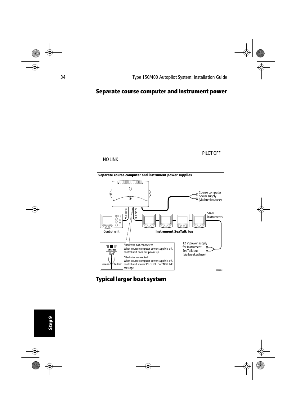 Separate course computer and instrument power, Typical larger boat system | Raymarine 150/400 User Manual | Page 42 / 64