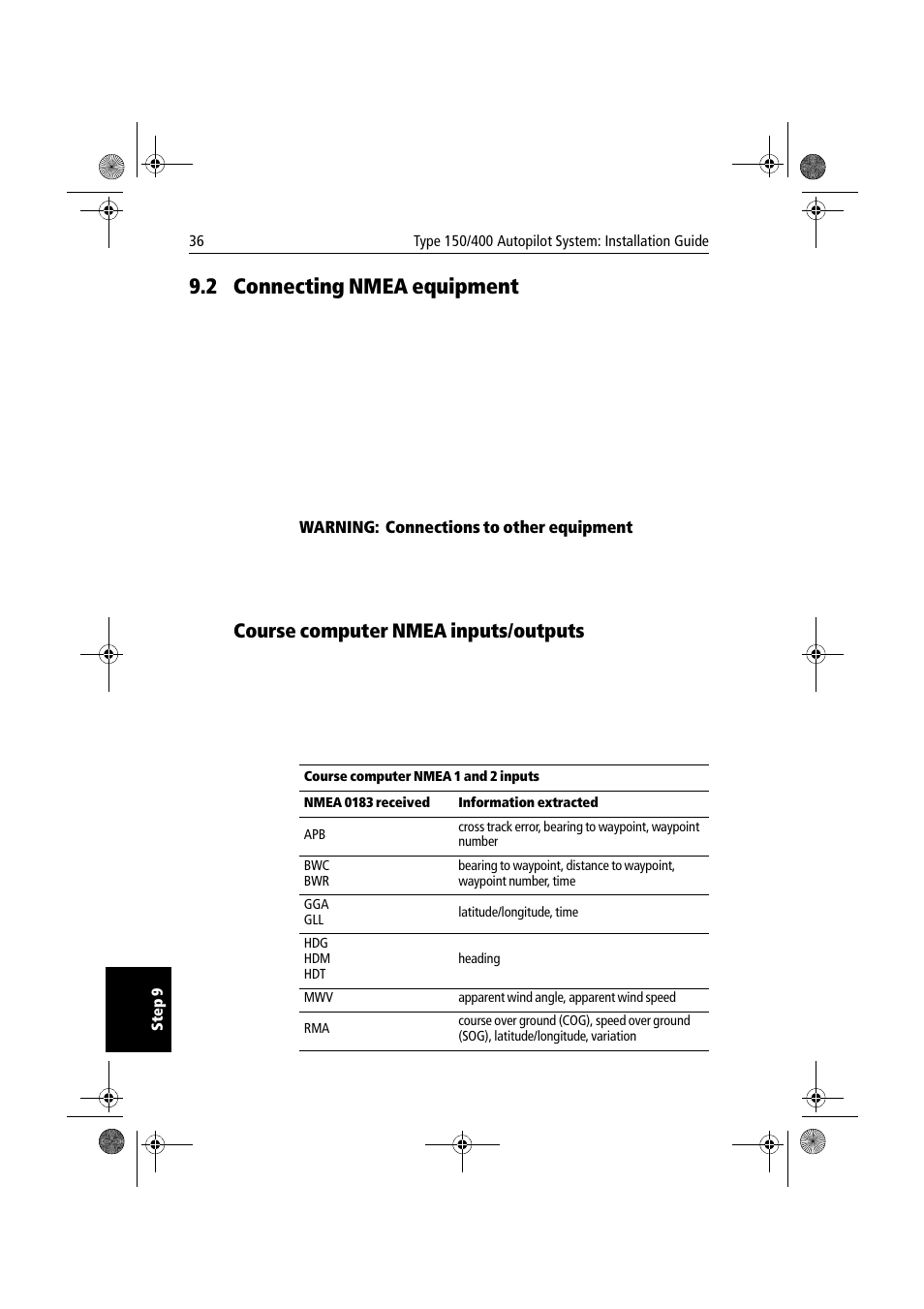 2 connecting nmea equipment, Course computer nmea inputs/outputs, Connecting nmea equipment | Raymarine 150/400 User Manual | Page 44 / 64