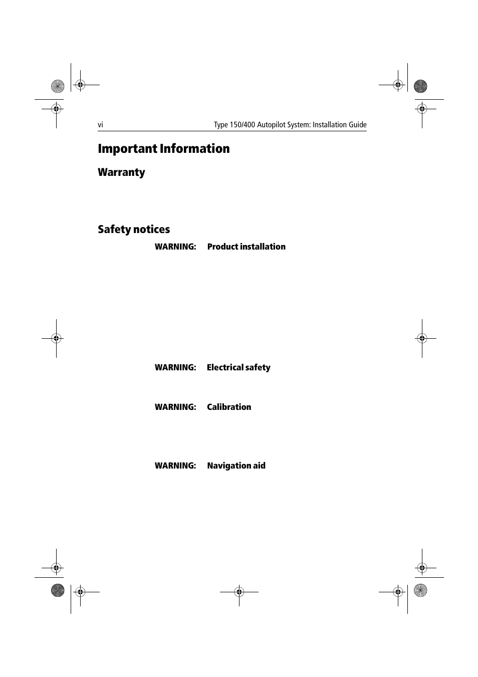 Important information, Warranty, Safety notices | Raymarine 150/400 User Manual | Page 6 / 64