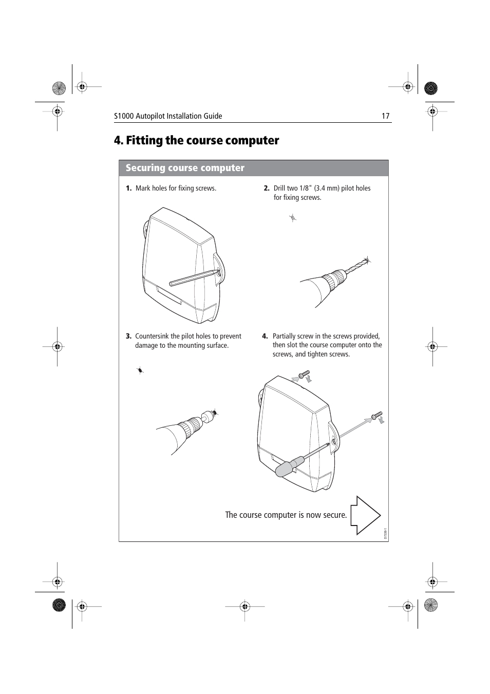 Fitting the course computer, Securing course computer | Raymarine S1000 User Manual | Page 19 / 36