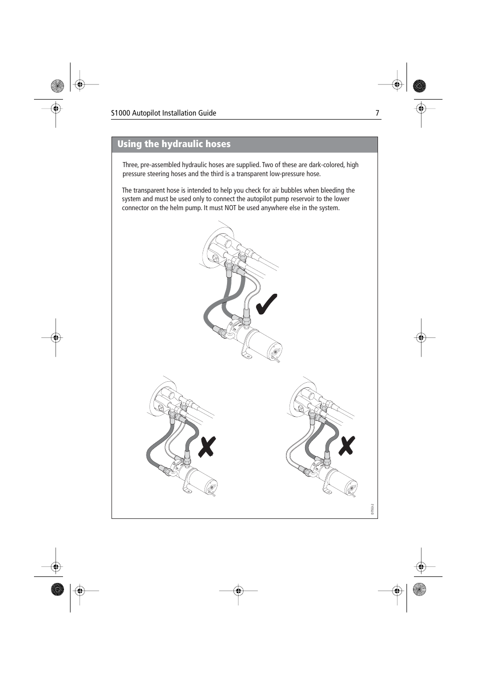 Using the hydraulic hoses | Raymarine S1000 User Manual | Page 9 / 36