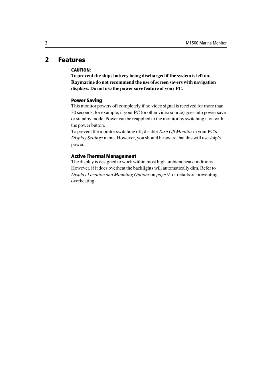 2 features, Features, 2features | Raymarine M1500 User Manual | Page 10 / 30