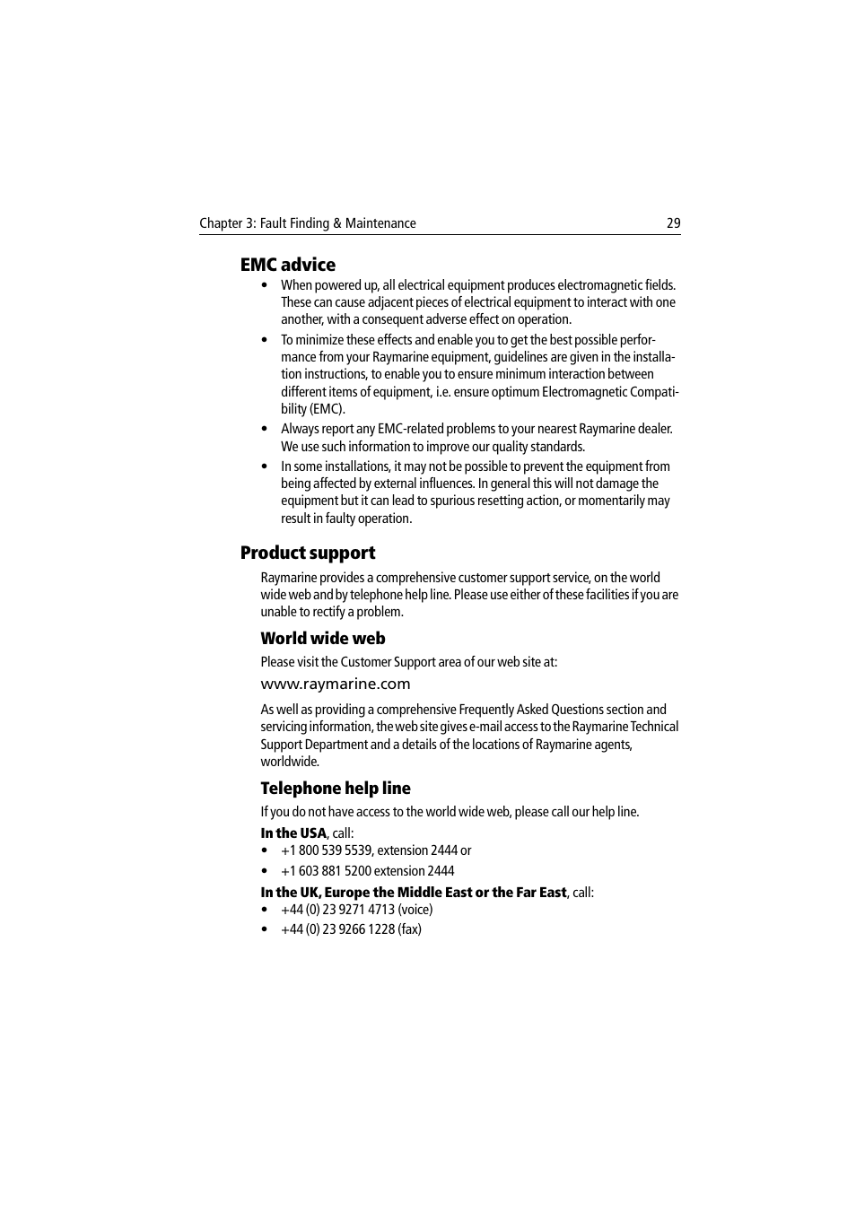 Emc advice, Product support, World wide web | Telephone help line, Emc advice product support, World wide web telephone help line | Raymarine ST8002 User Manual | Page 39 / 48