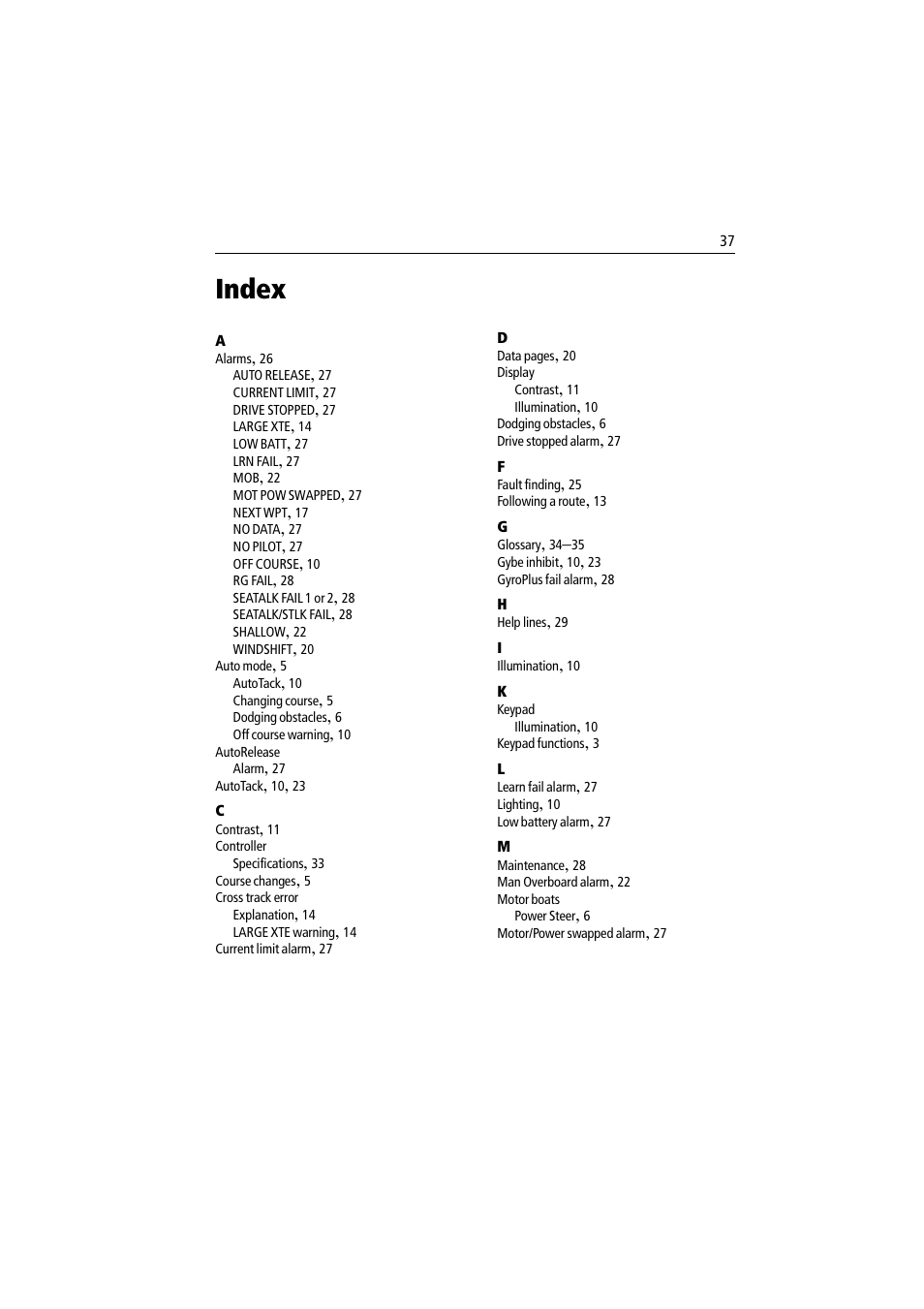 Index | Raymarine ST8002 User Manual | Page 47 / 48