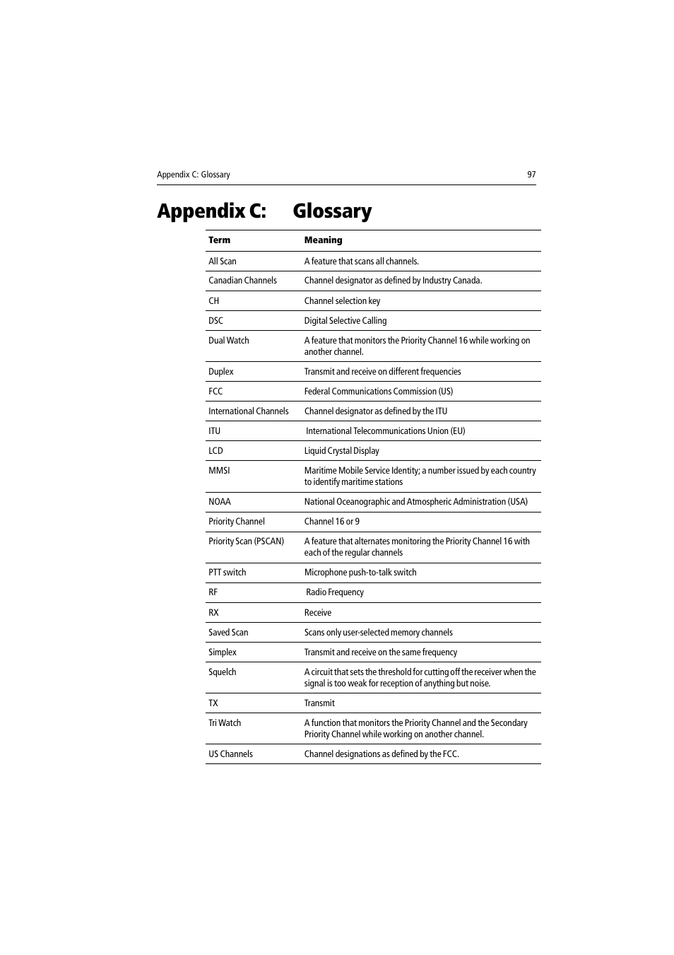 Appendix c: glossary | Raymarine Ray54 User Manual | Page 107 / 112