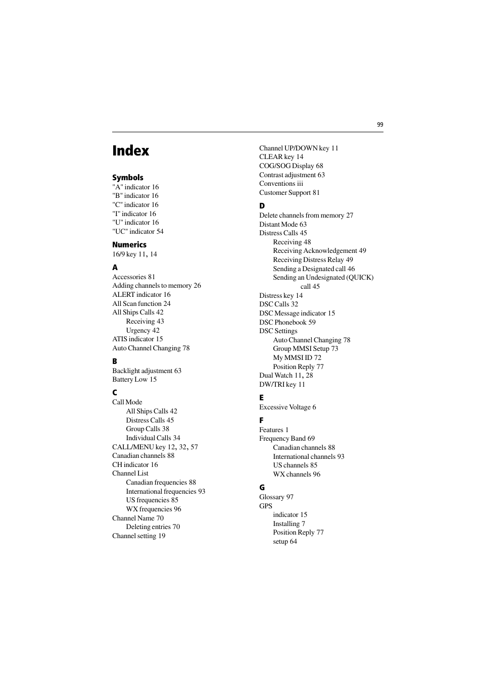 Index, Symbols, Numerics | Raymarine Ray54 User Manual | Page 109 / 112