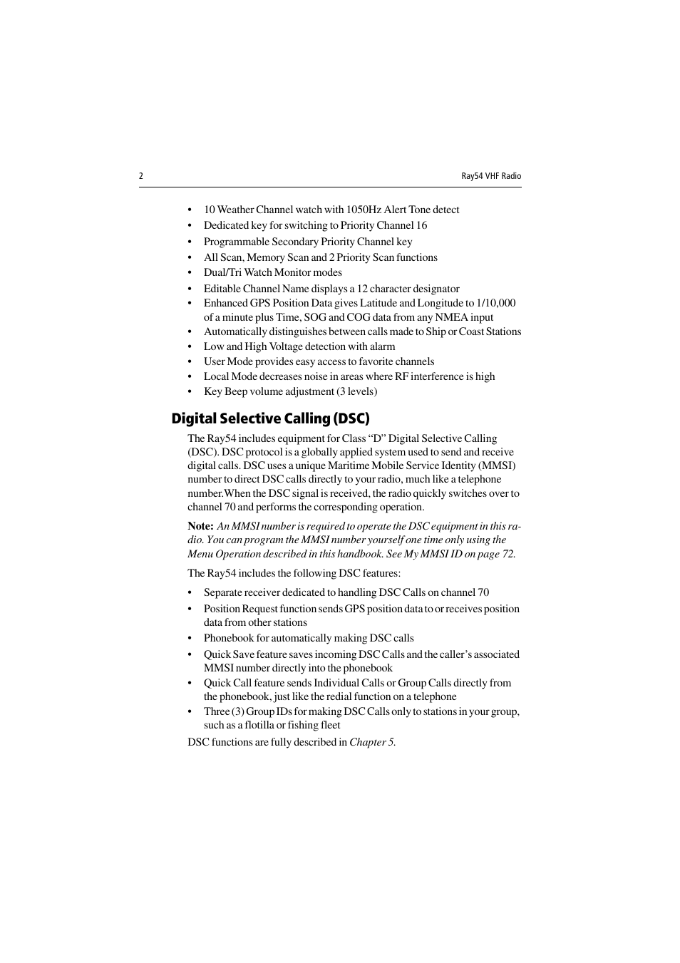 Digital selective calling (dsc) | Raymarine Ray54 User Manual | Page 12 / 112