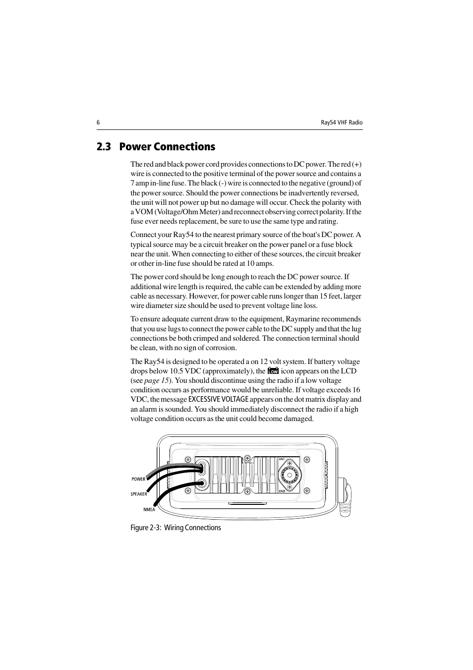 3 power connections, Figure 2-3: wiring connections | Raymarine Ray54 User Manual | Page 16 / 112