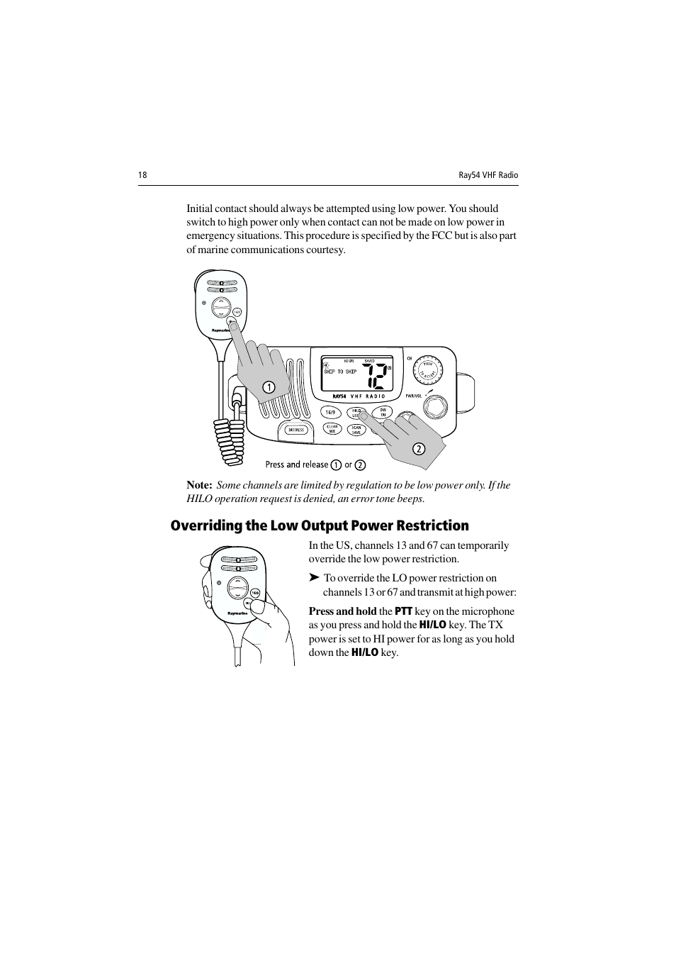 Overriding the low output power restriction | Raymarine Ray54 User Manual | Page 28 / 112