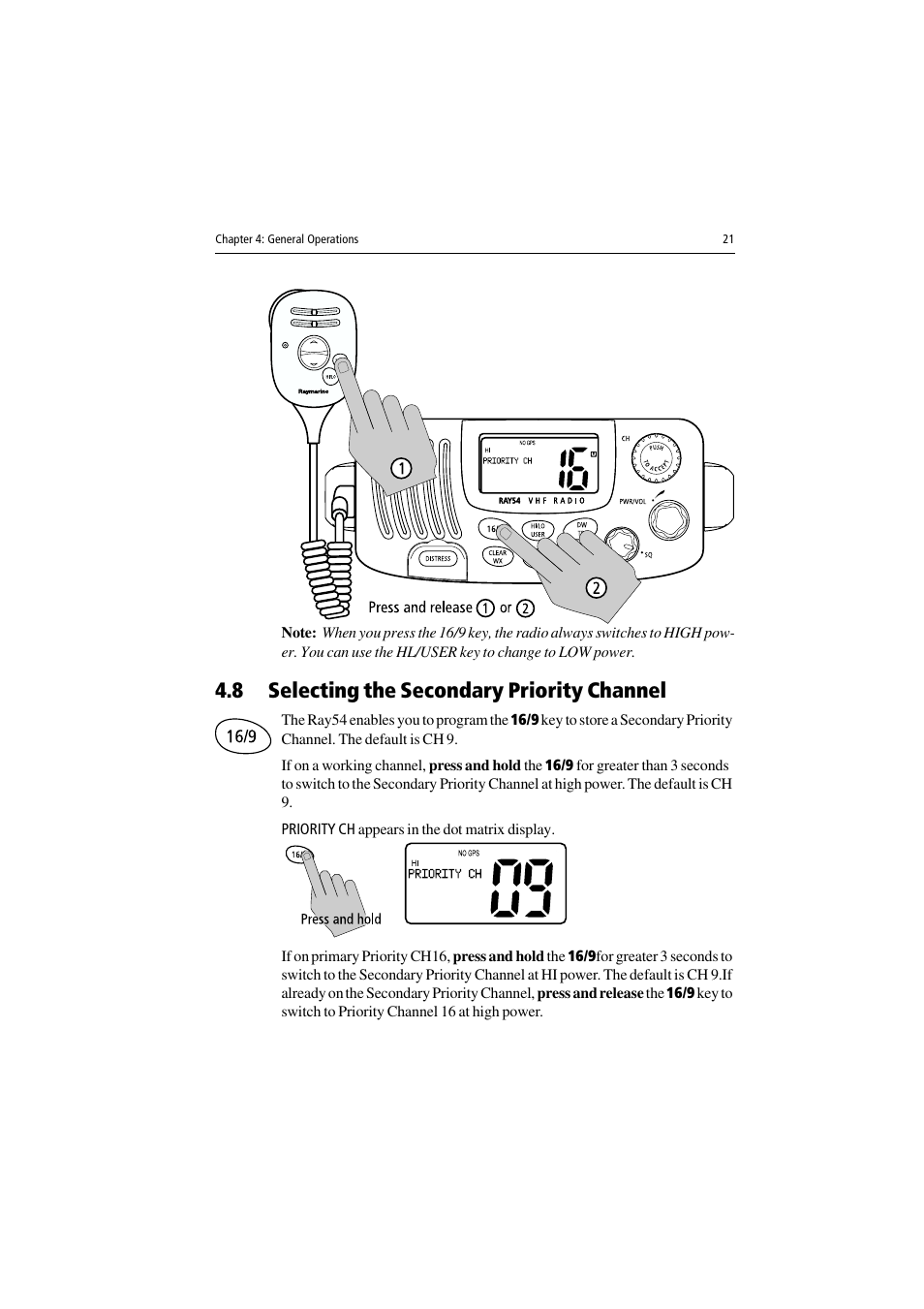 8 selecting the secondary priority channel | Raymarine Ray54 User Manual | Page 31 / 112