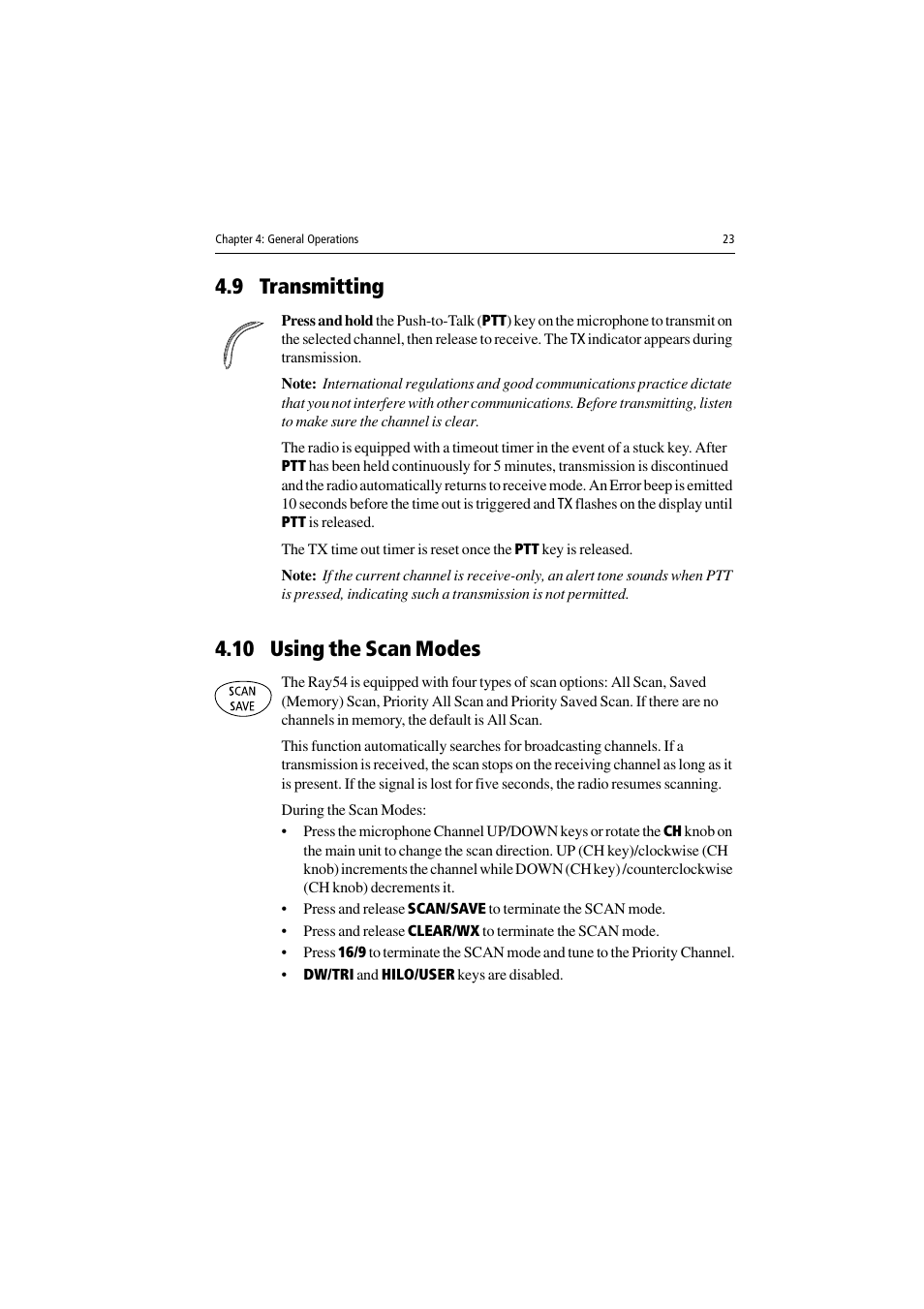 9 transmitting, 10 using the scan modes | Raymarine Ray54 User Manual | Page 33 / 112