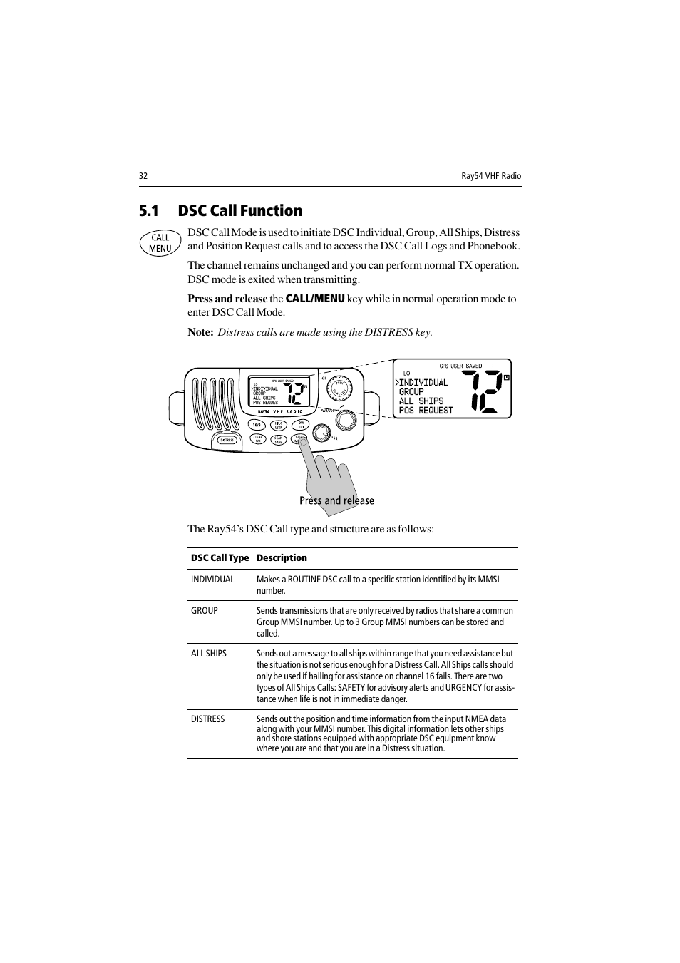 1 dsc call function | Raymarine Ray54 User Manual | Page 42 / 112
