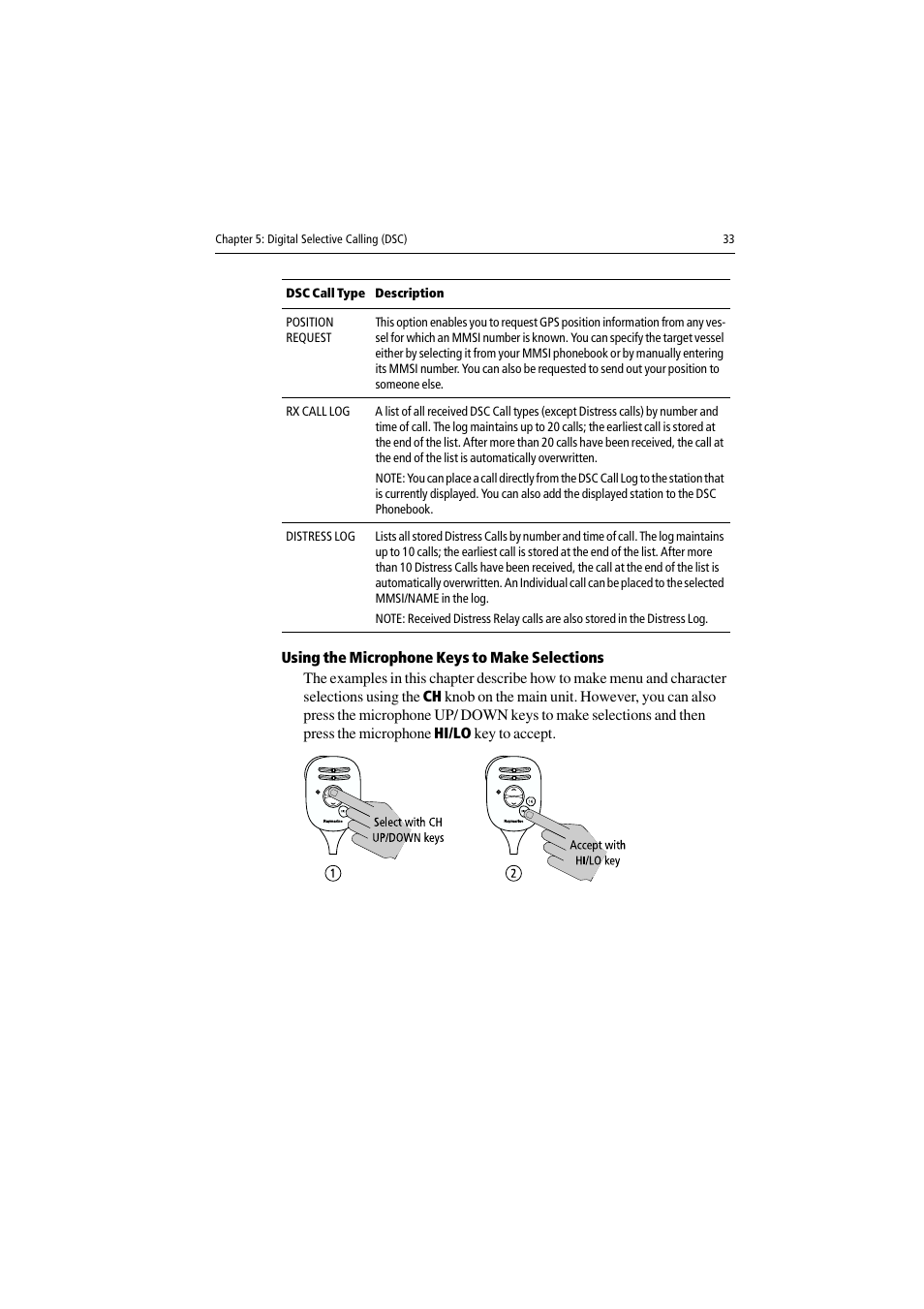Using the microphone keys to make selections | Raymarine Ray54 User Manual | Page 43 / 112