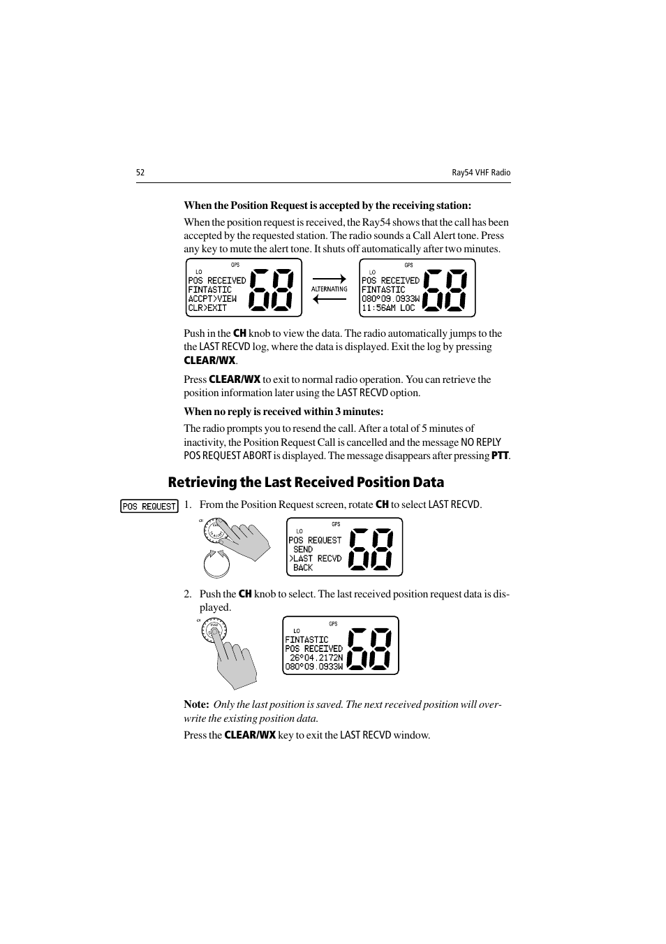 Retrieving the last received position data | Raymarine Ray54 User Manual | Page 62 / 112