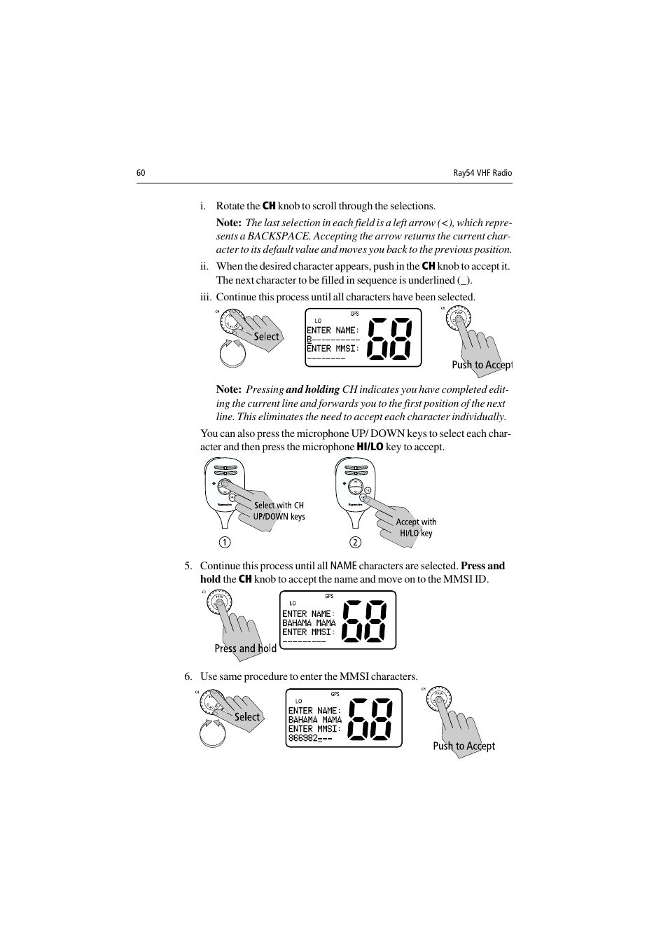 Use same procedure to enter the mmsi characters | Raymarine Ray54 User Manual | Page 70 / 112