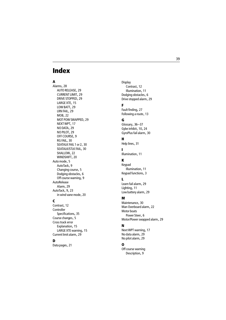 Index | Raymarine ST7002 User Manual | Page 49 / 52