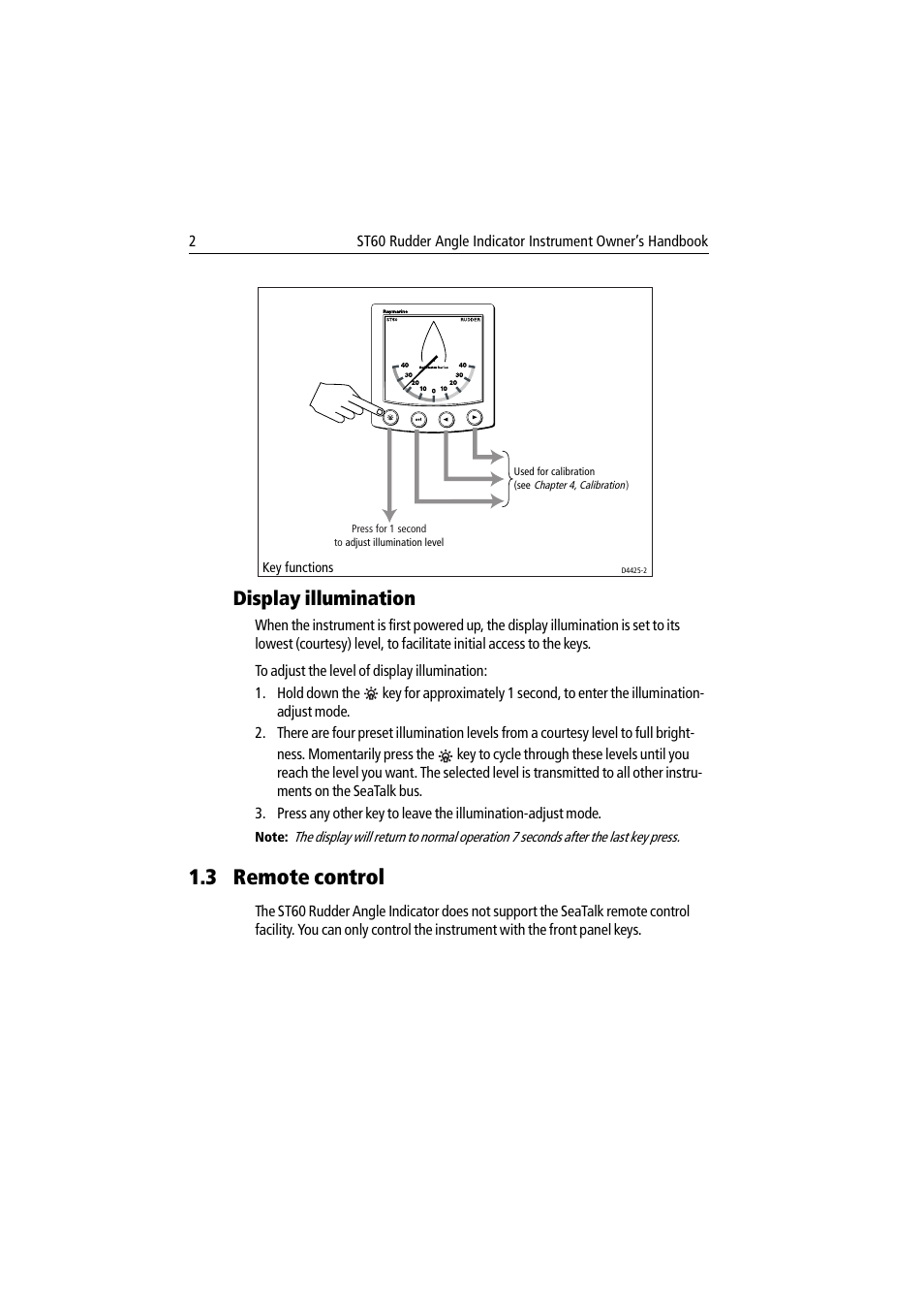 Display illumination, 3 remote control | Raymarine ST60 User Manual | Page 12 / 38