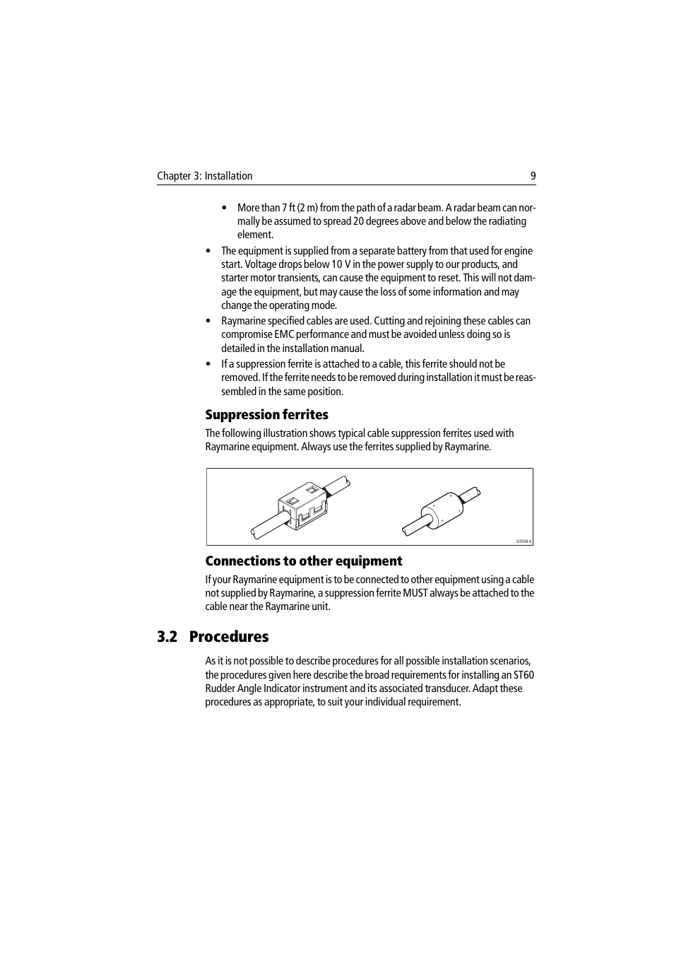 Suppression ferrites, Connections to other equipment, 2 procedures | Raymarine ST60 User Manual | Page 19 / 38