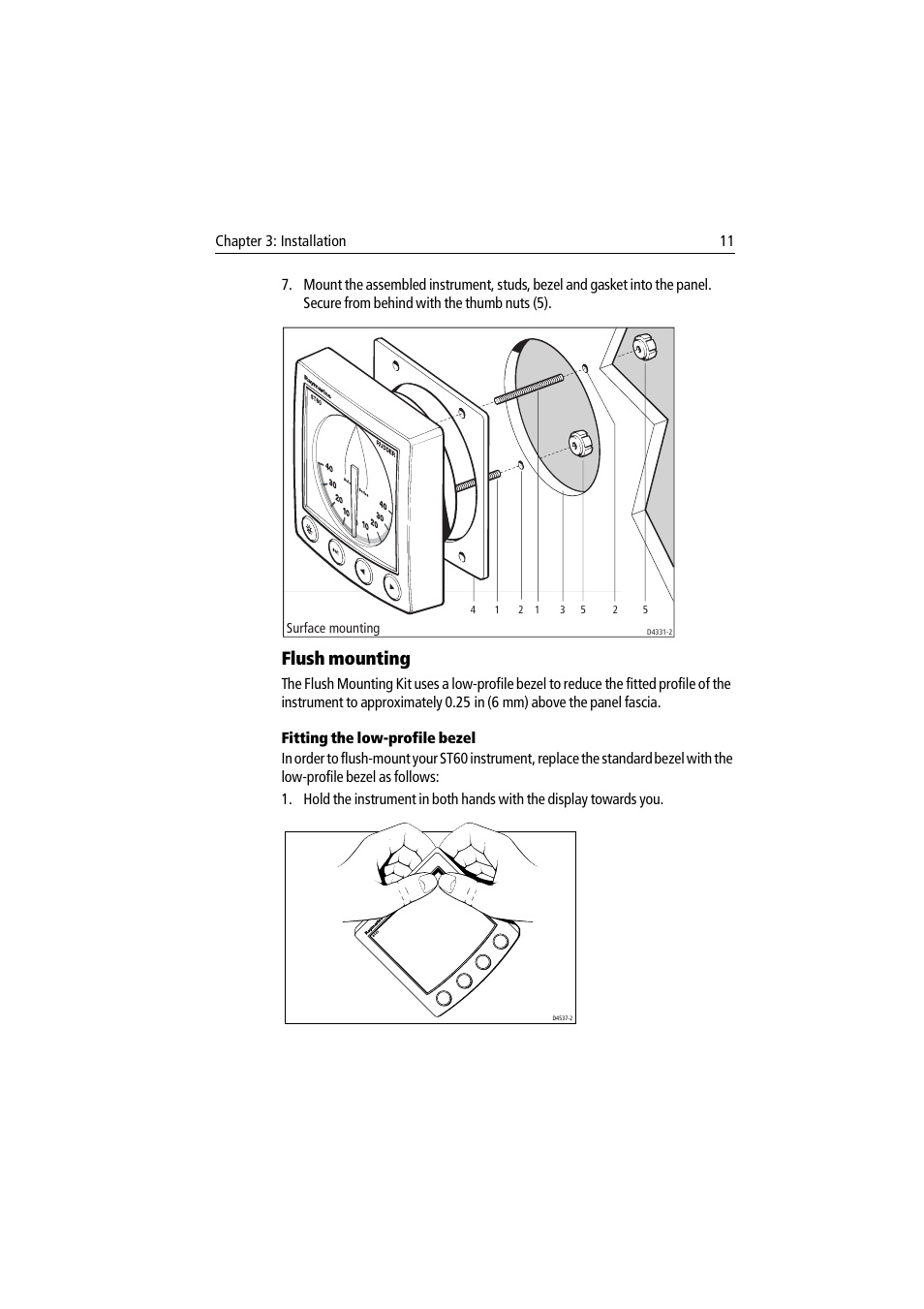 Flush mounting, Fitting the low-profile bezel | Raymarine ST60 User Manual | Page 21 / 38