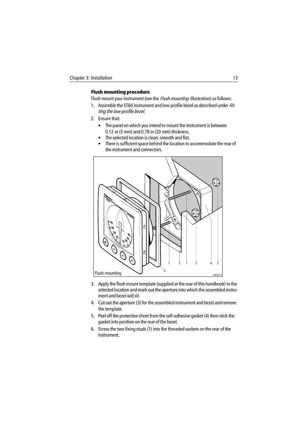 Flush mounting procedure | Raymarine ST60 User Manual | Page 23 / 38