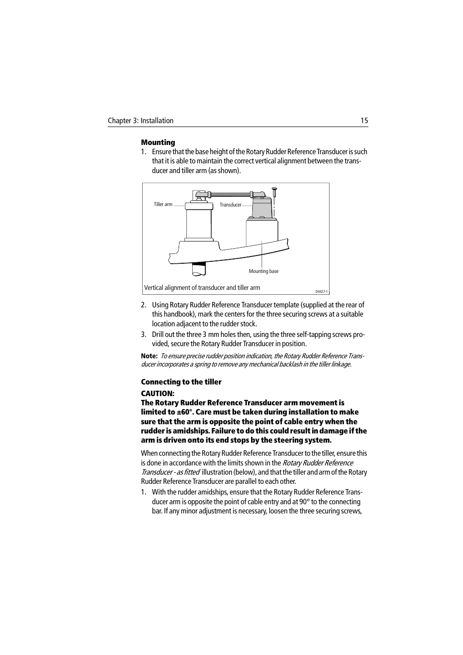 Mounting, Connecting to the tiller, Mounting connecting to the tiller | Raymarine ST60 User Manual | Page 25 / 38