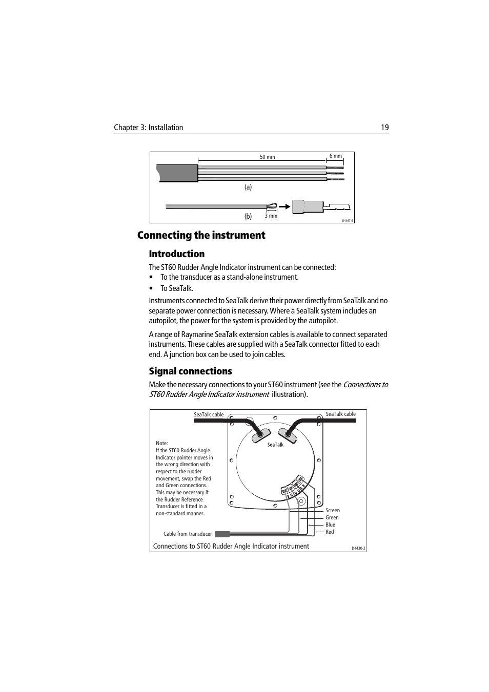 Connecting the instrument, Introduction, Signal connections | Introduction signal connections | Raymarine ST60 User Manual | Page 29 / 38