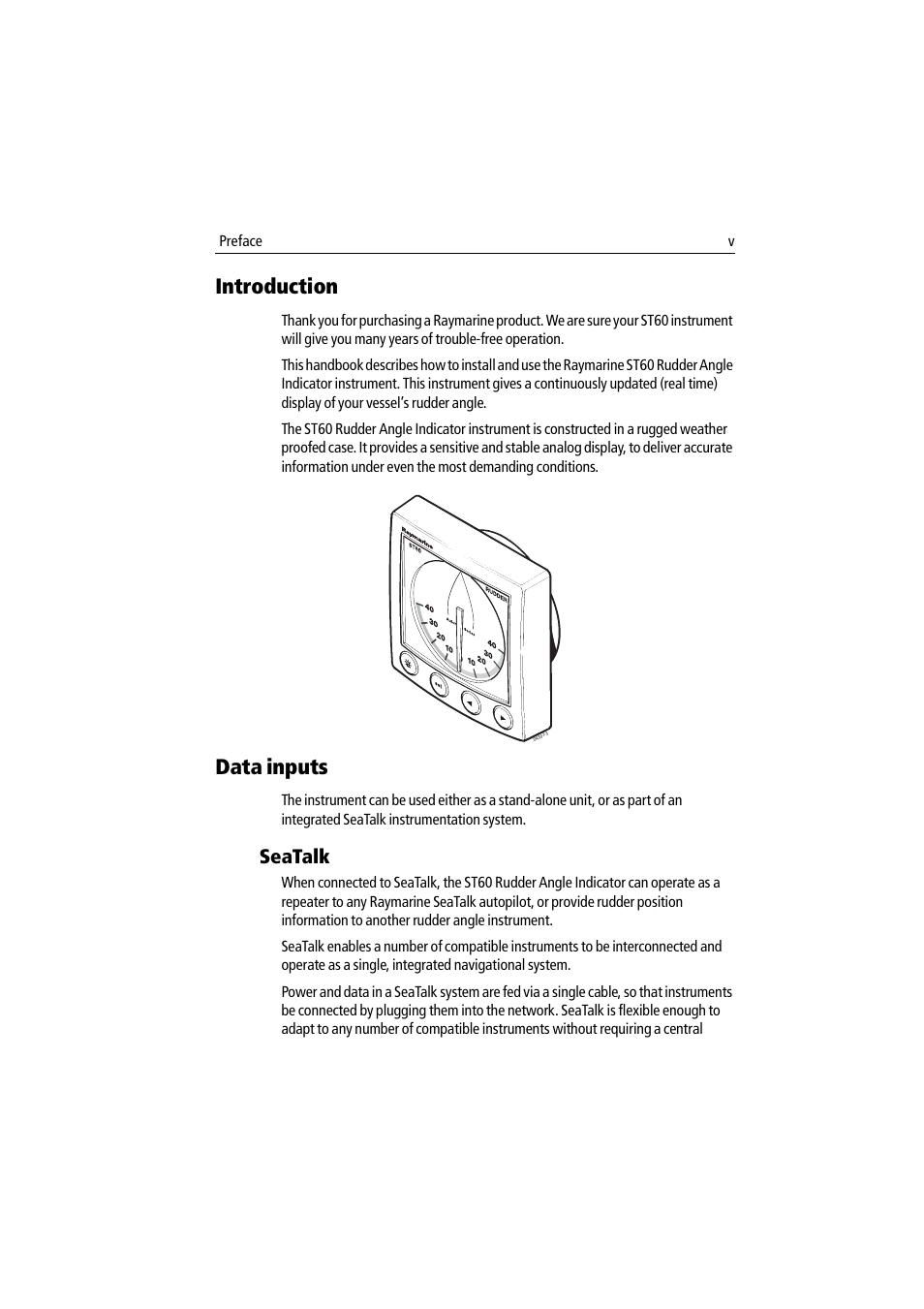 Introduction, Data inputs, Seatalk | Raymarine ST60 User Manual | Page 7 / 38