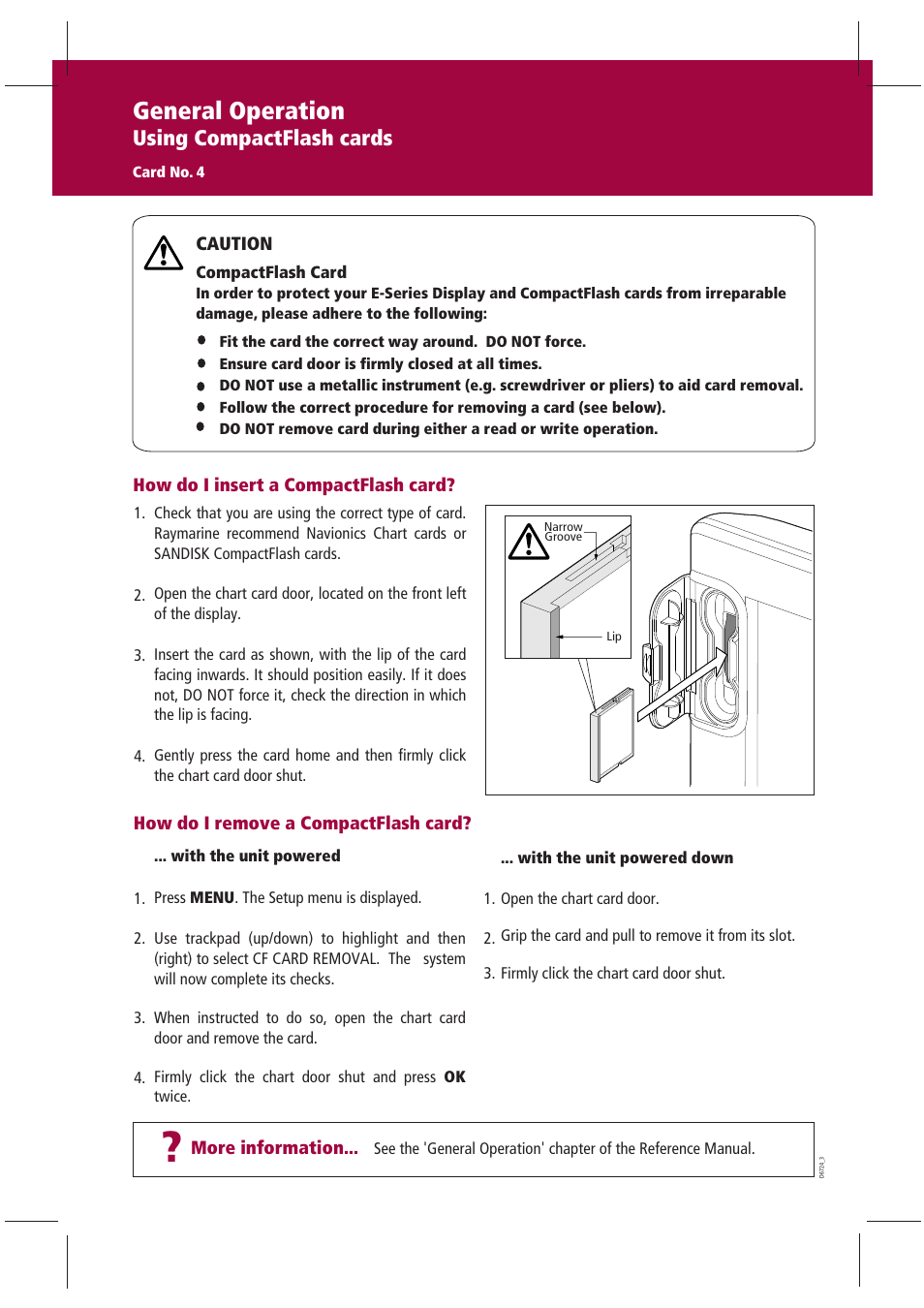 General operation, Using compactflash cards | Raymarine GPS Kit User Manual | Page 5 / 24