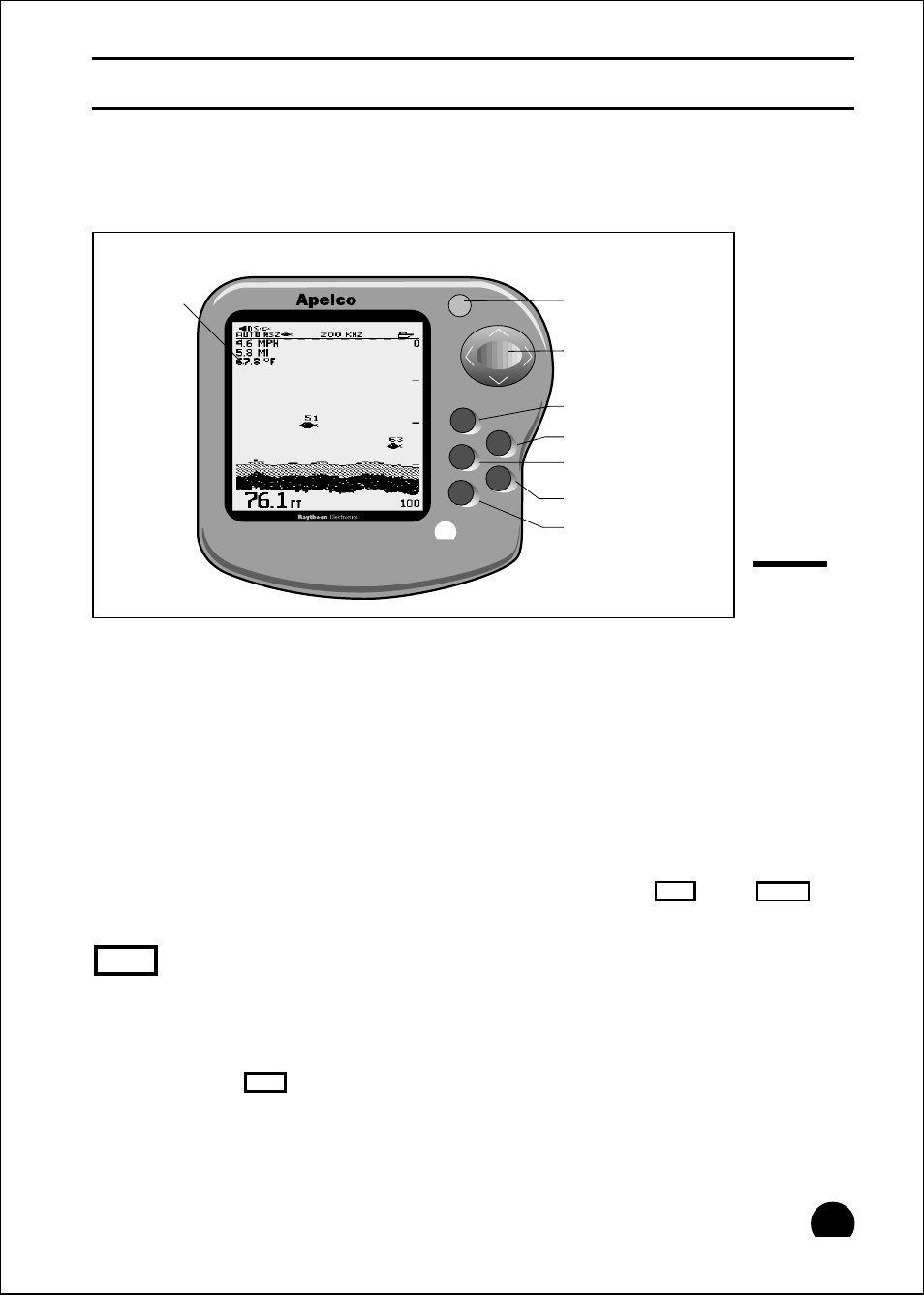 3 – operating instructions, Controls on display panel, Operating instructions | Fig. 3-1, Press once to turn the power on, Key for a moment, then release it | Raymarine 465 User Manual | Page 36 / 107