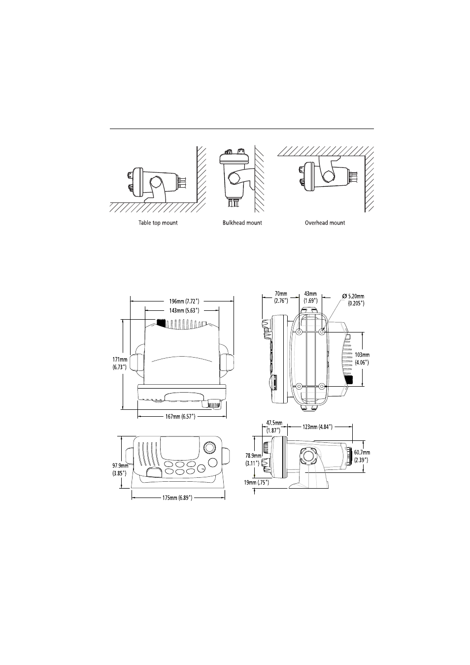 Figure 2-2: mounting dimensions | Raymarine Ray54E User Manual | Page 15 / 116