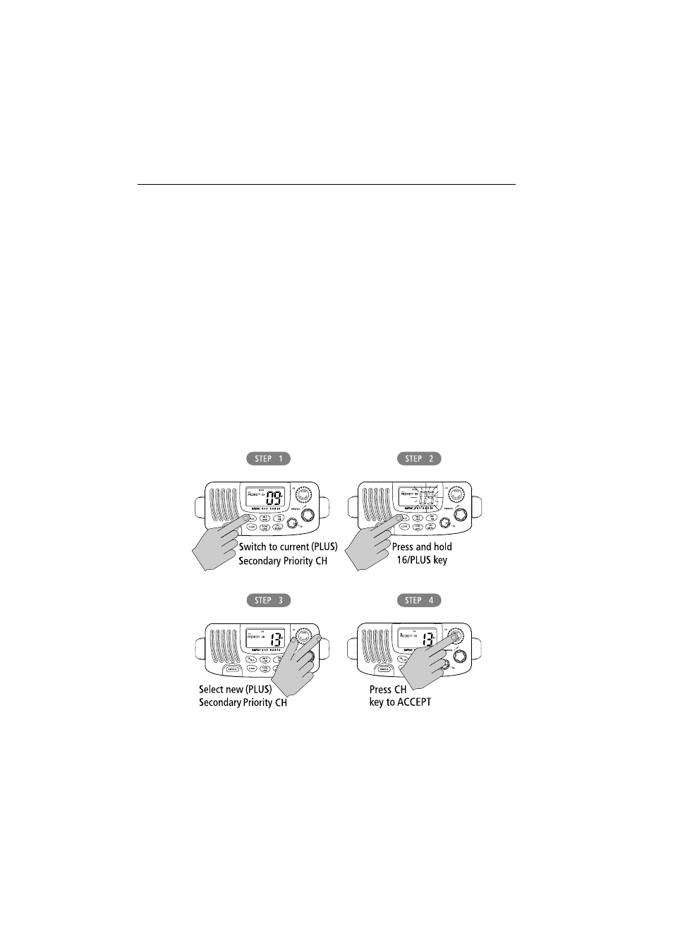 Reprograming the secondary priority (plus) channel | Raymarine Ray54E User Manual | Page 32 / 116