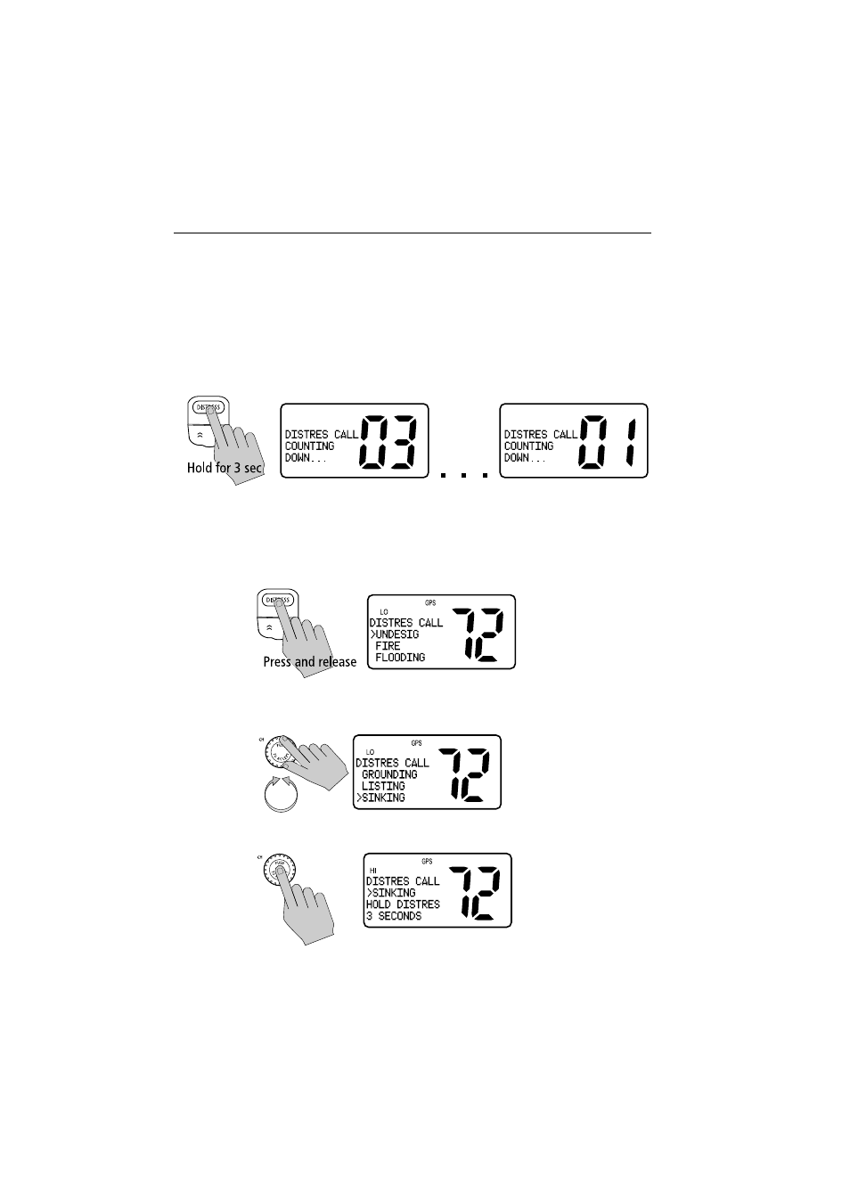 Undesignated (quick) distress call, Designated distress call | Raymarine Ray54E User Manual | Page 56 / 116