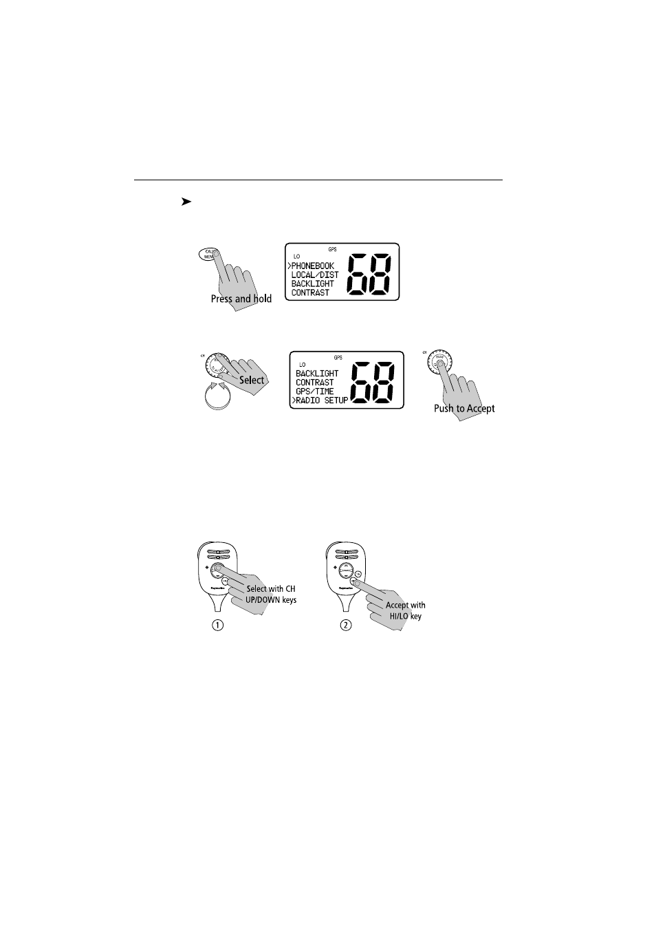Using the microphone keys to make selections | Raymarine Ray54E User Manual | Page 68 / 116