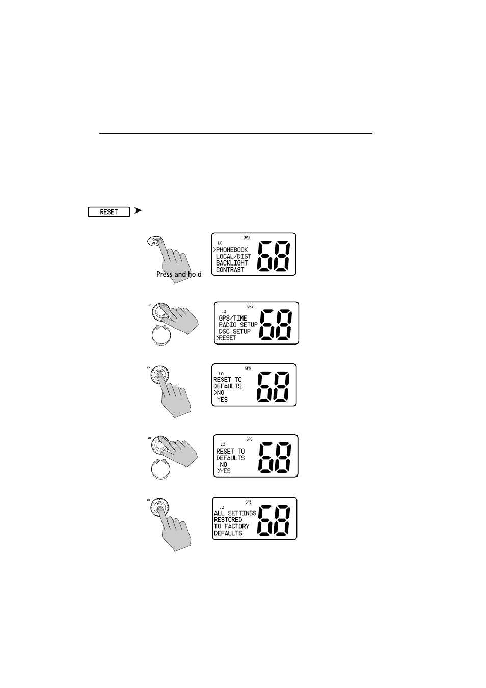9 resetting factory defaults | Raymarine Ray54E User Manual | Page 94 / 116