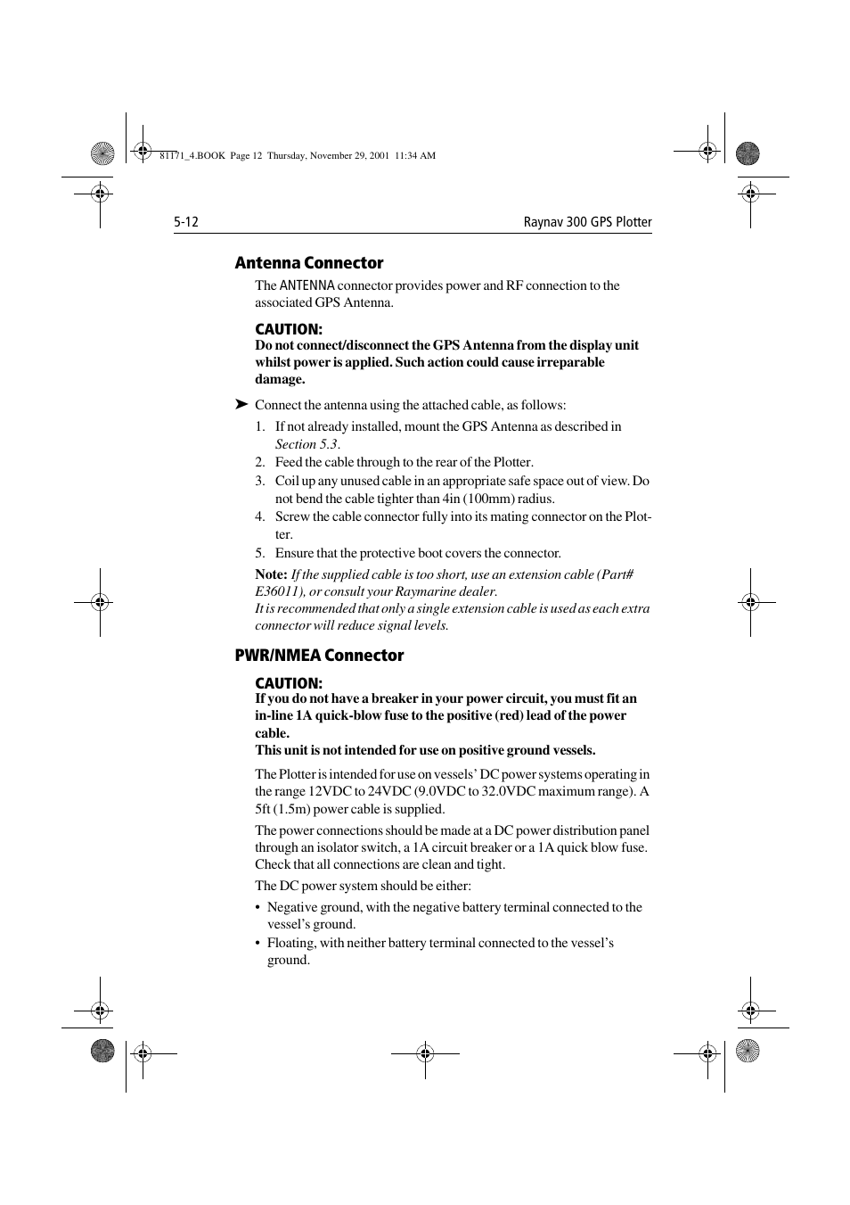 Antenna connector, Pwr/nmea connector | Raymarine GPS Plotter User Manual | Page 103 / 131