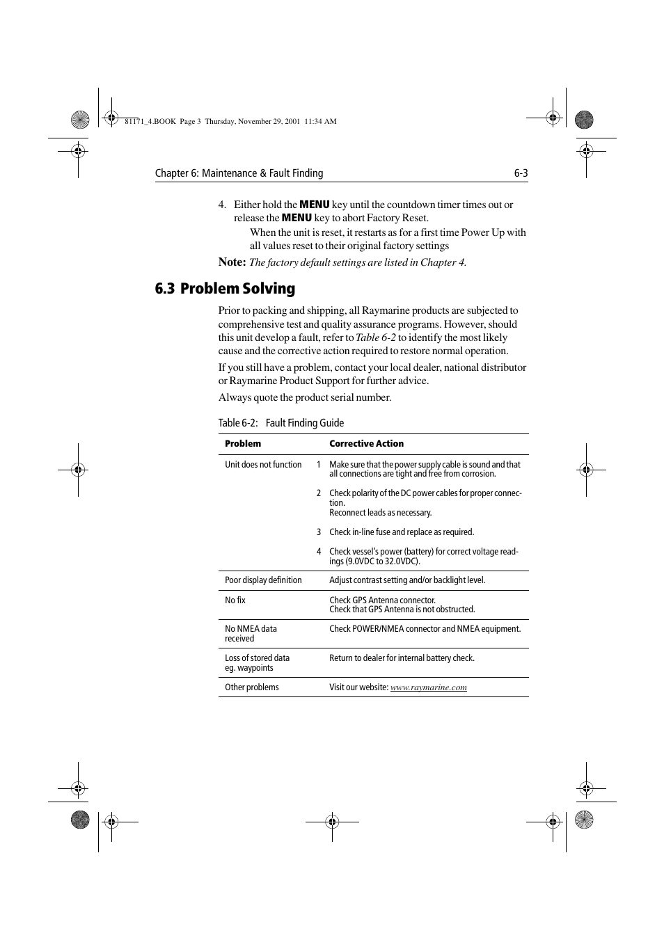 3 problem solving, 3 problem solving -3 | Raymarine GPS Plotter User Manual | Page 110 / 131