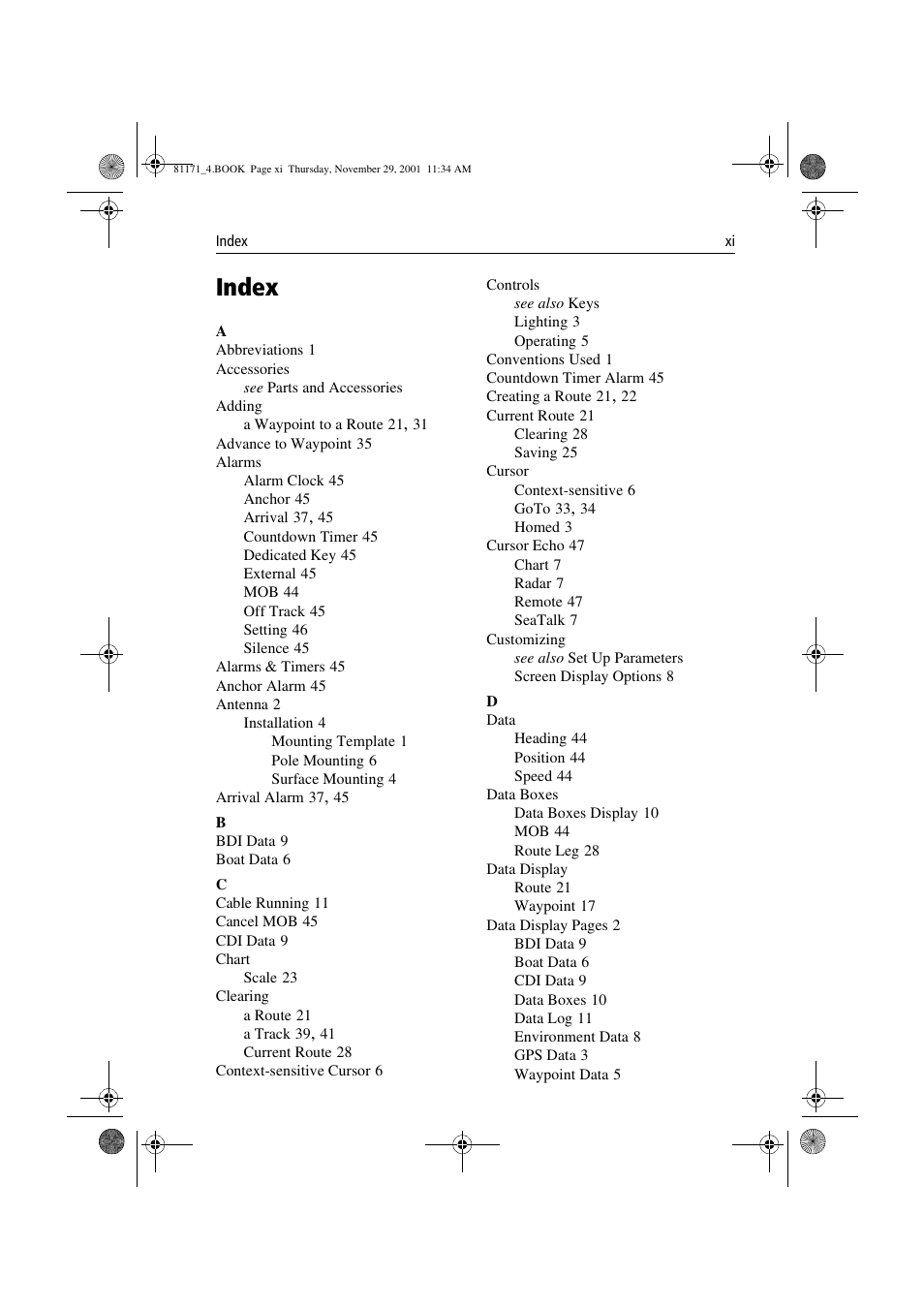 Index | Raymarine GPS Plotter User Manual | Page 124 / 131