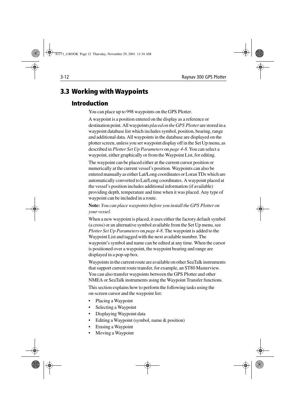 3 working with waypoints, Introduction, 3 working with waypoints -12 | Introduction -12 | Raymarine GPS Plotter User Manual | Page 41 / 131